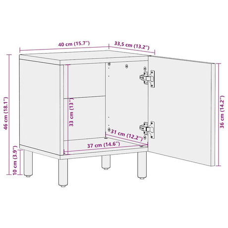 Bed Cabinet Black 40X33.5X46 Cm Solid Rough Wood Mango