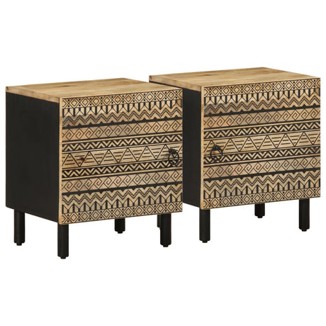 Bed Cabinet Black 40X33.5X46 Cm Solid Rough Wood Mango