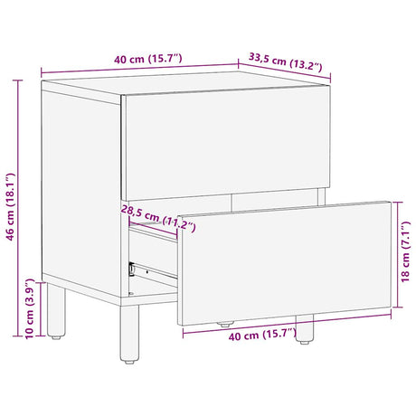 Bed Cabinet Black 40X33.5X46 Cm Solid Rough Wood Mango