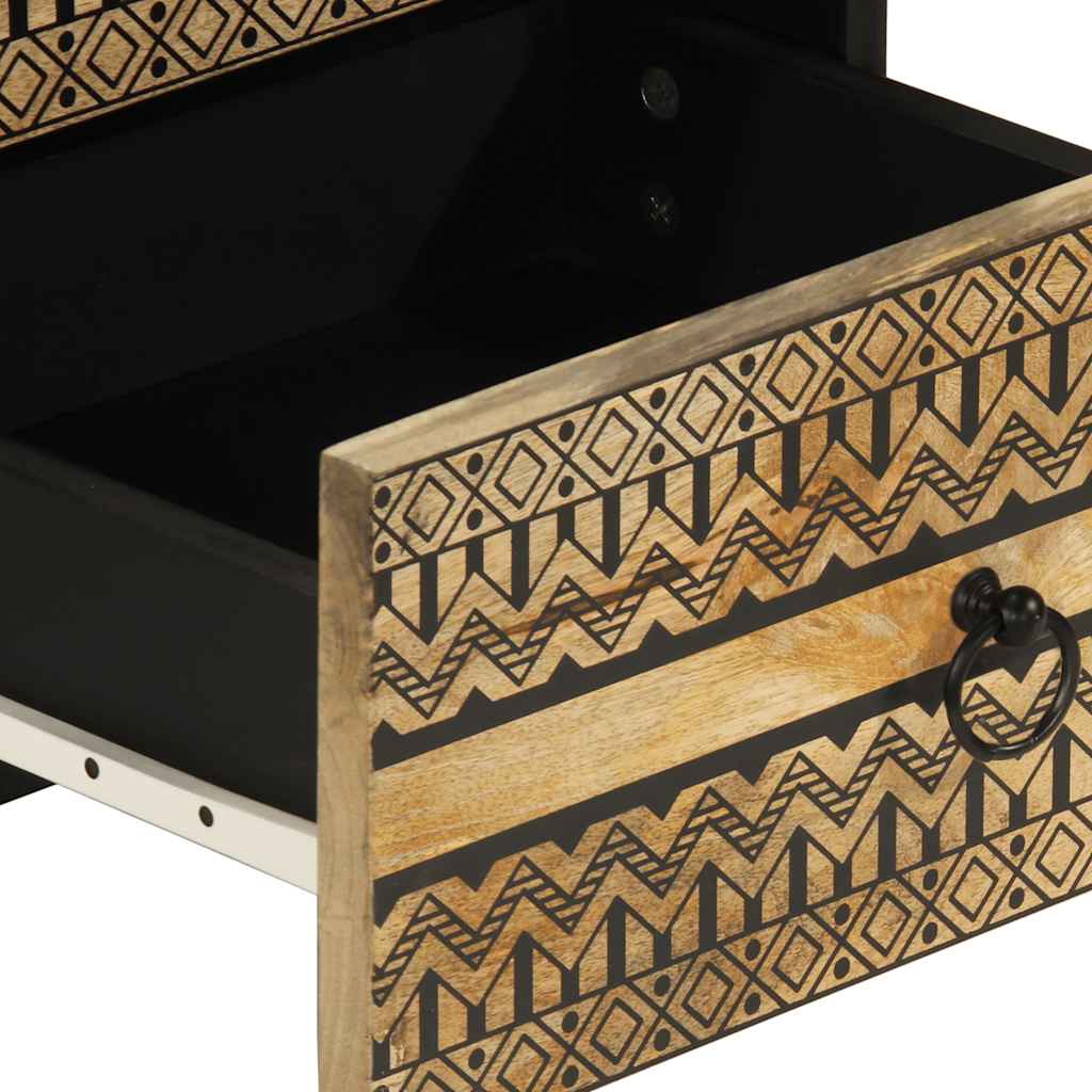 Bed Cabinet Black 40X33.5X46 Cm Solid Rough Wood Mango