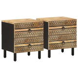 Bed Cabinet Black 40X33.5X46 Cm Solid Rough Wood Mango