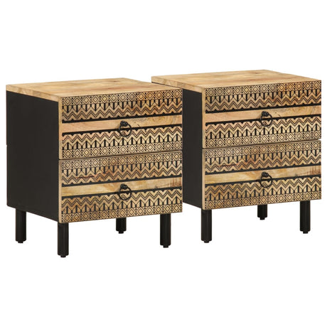 Bed Cabinet Black 40X33.5X46 Cm Solid Rough Wood Mango