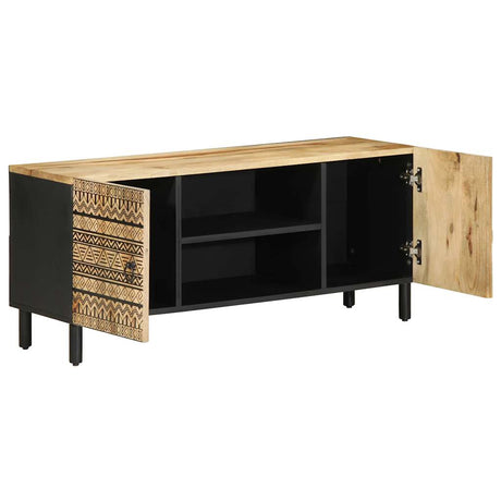 Tv Cabinet Black 105X33.5X46 Cm Solid Rough Wood Mango