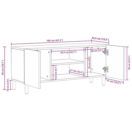 Tv Cabinet Black 105X33.5X46 Cm Solid Rough Wood Mango