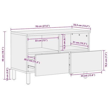 Tv Cabinet Black 70X33.5X46 Cm Solid Rough Wood Mango