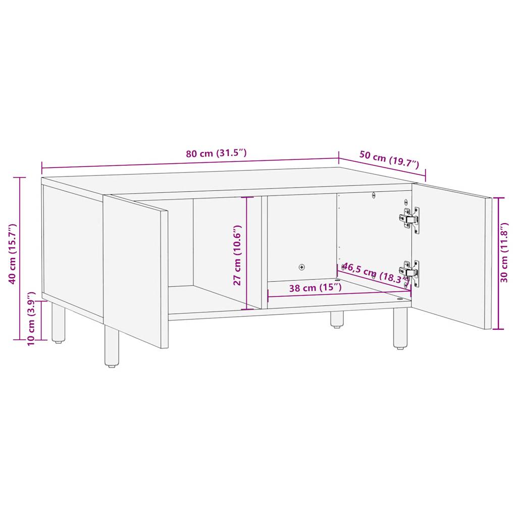 Coffee Table Black 80X50X40 Cm Solid Rough Wood Mango
