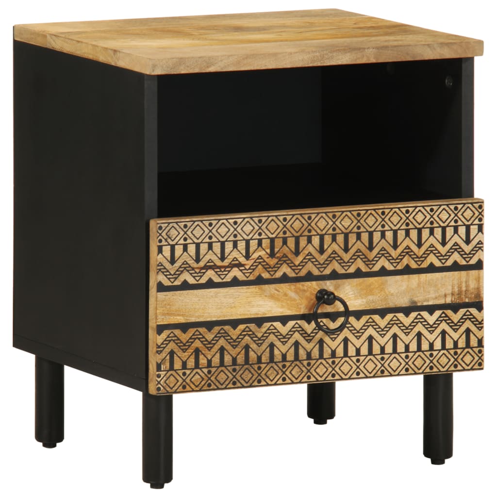 Bed Cabinets 2 Pcs Black 40X33X46 Cm Solid Rough Wood Mango