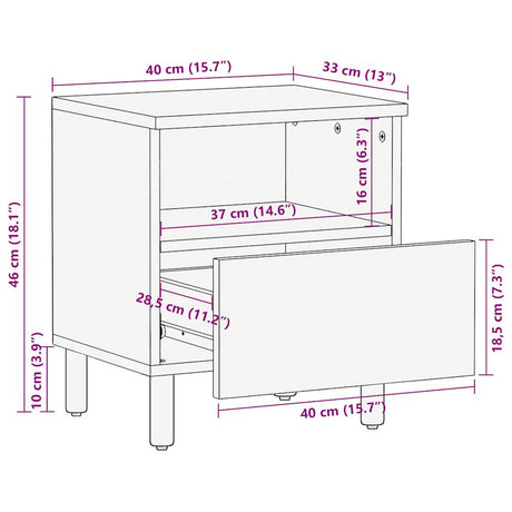 Bed Cabinets 2 Pcs Black 40X33X46 Cm Solid Rough Wood Mango