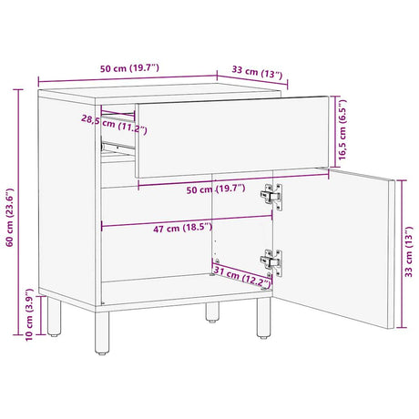 Bed Cabinet Black 50X33X60 Cm Solid Rough Wood Mango