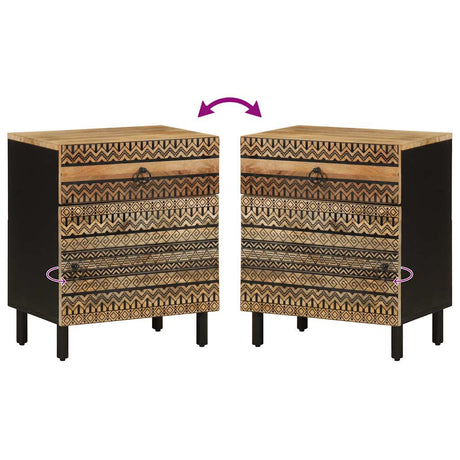 Bed Cabinet Black 50X33X60 Cm Solid Rough Wood Mango