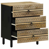 Bed Cabinet Black 50X33X62 Cm Solid Rough Wood Mango