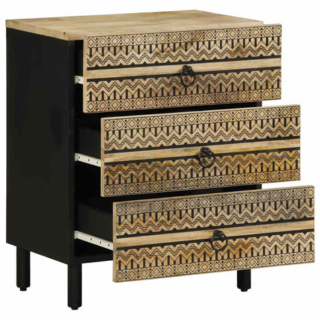Bed Cabinet Black 50X33X62 Cm Solid Rough Wood Mango