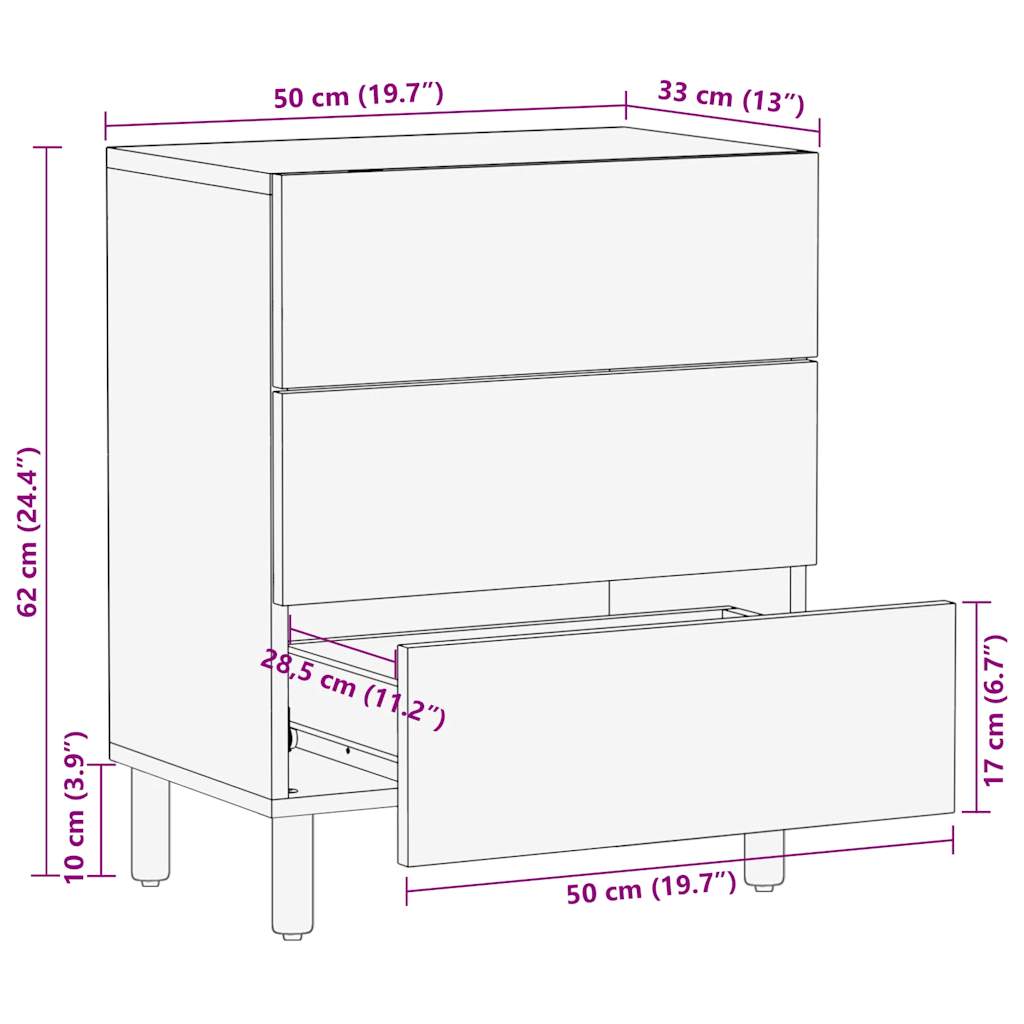 Bed Cabinet Black 50X33X62 Cm Solid Rough Wood Mango