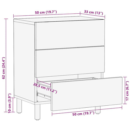 Bed Cabinet Black 50X33X62 Cm Solid Rough Wood Mango