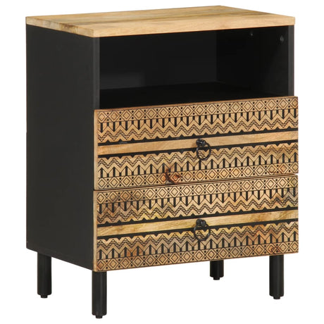 Bed Cabinet Black 50X33X62 Cm Solid Rough Wood Mango