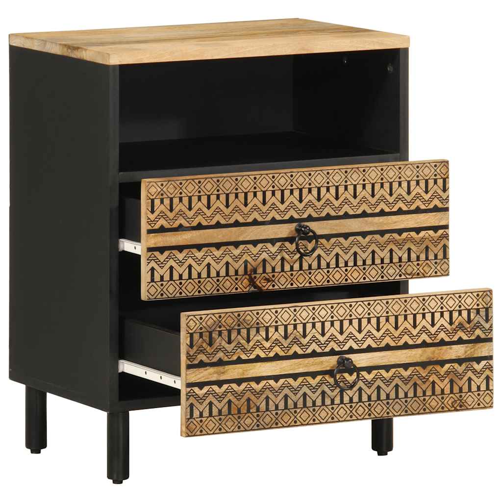 Bed Cabinet Black 50X33X62 Cm Solid Rough Wood Mango