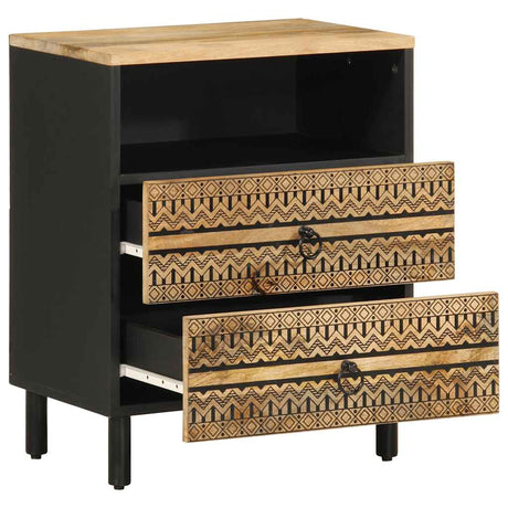 Bed Cabinet Black 50X33X62 Cm Solid Rough Wood Mango