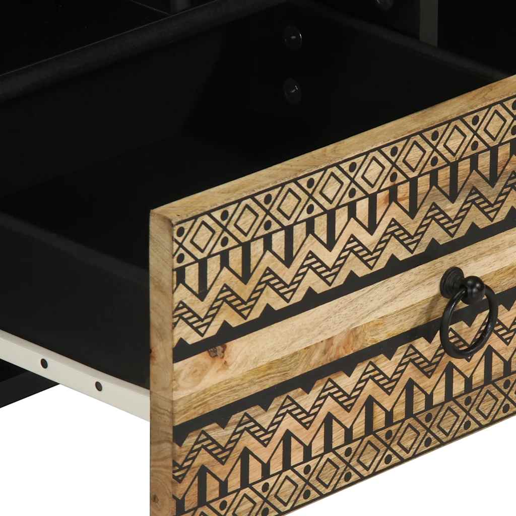 Tv Cabinet Black 100X33.5X46 Cm Solid Rough Wood Mango