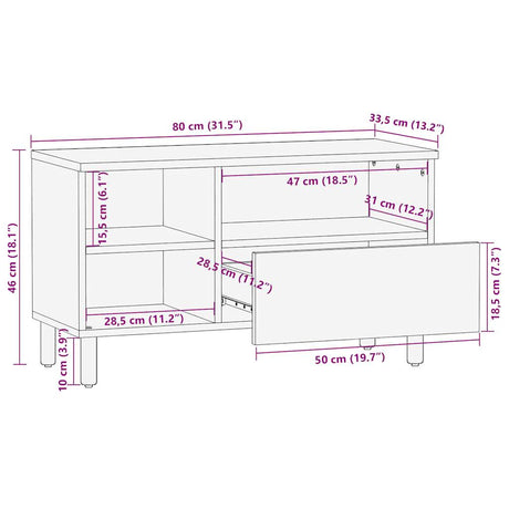 Tv Cabinet Black 80X33.5X46 Cm Solid Rough Wood Mango