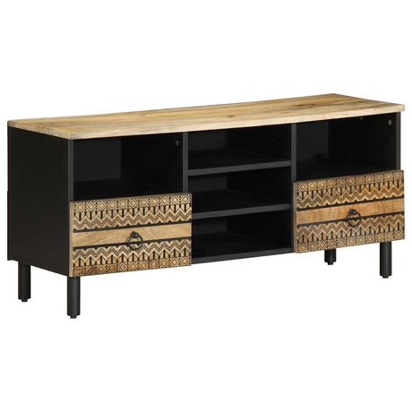Tv Cabinet Black 100X33.5X46 Cm Solid Rough Wood Mango