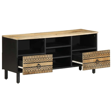 Tv Cabinet Black 100X33.5X46 Cm Solid Rough Wood Mango