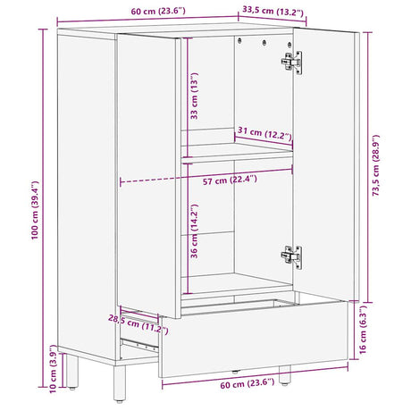 Highboard 60X33.5X110 Cm Solid Rough Wood Mango