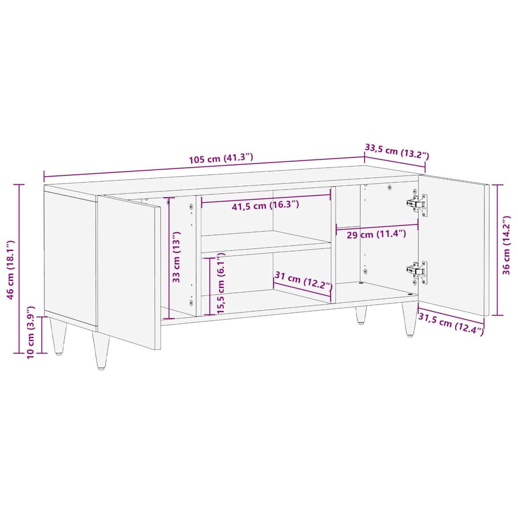 Tv Cabinet 105X33.5X46 Cm Solid Wood Mango