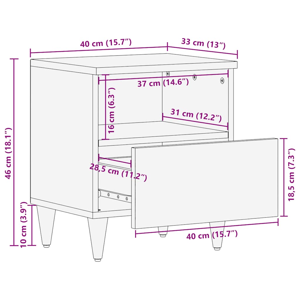 Bedside Cabinets 2 Pcs 40X33X46 Cm Solid Wood Mango