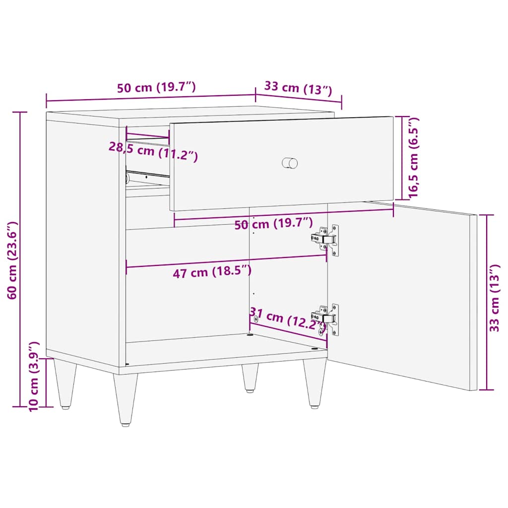 Bedside Cabinet 50X33X60 Cm Solid Wood Mango
