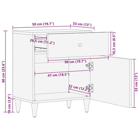 Bedside Cabinet 50X33X60 Cm Solid Wood Mango