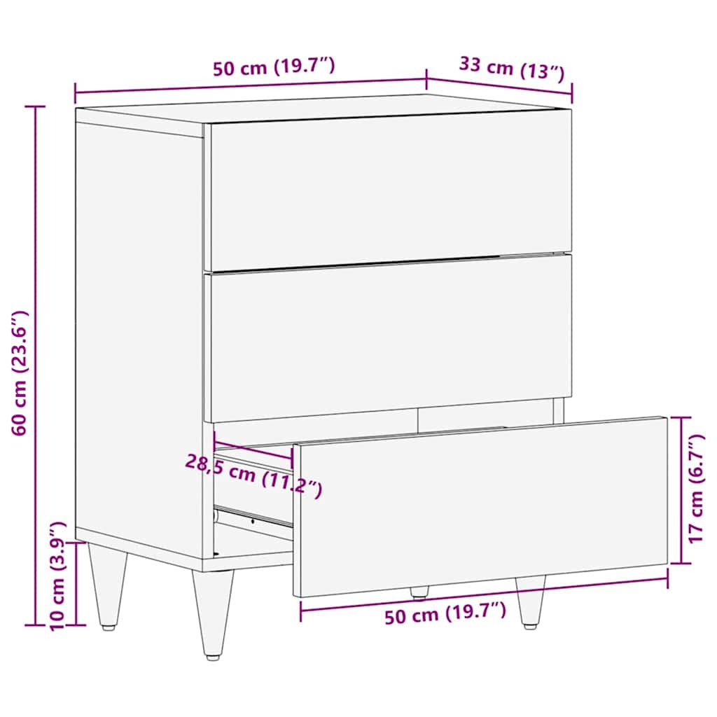 Bedside Cabinet 50X33X60 Cm Solid Wood Mango