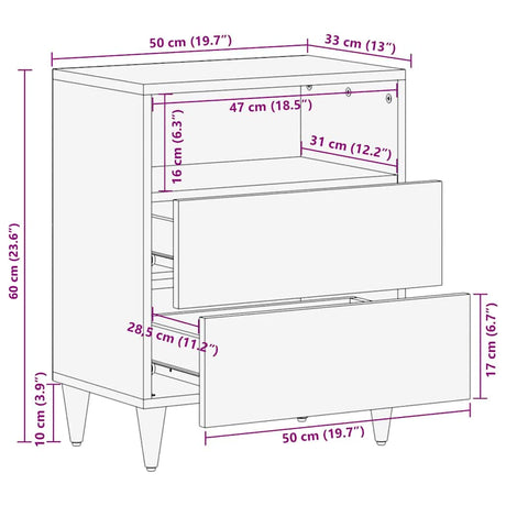 Bedside Cabinet 50X33X60 Cm Solid Wood Mango