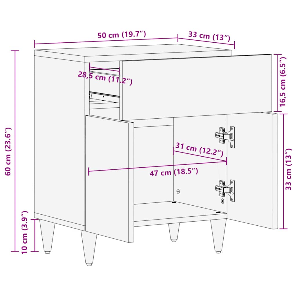 Bedside Cabinet 50X33X60 Cm Solid Wood Mango
