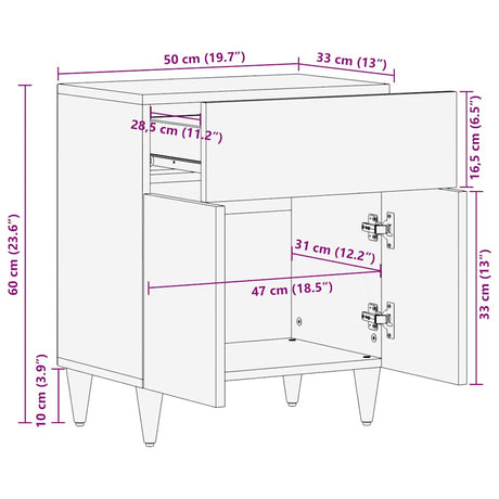 Bedside Cabinet 50X33X60 Cm Solid Wood Mango