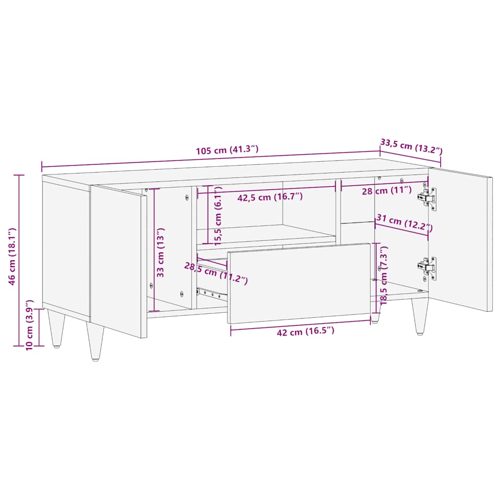 Tv Cabinet 105X33.5X46 Cm Solid Wood Mango