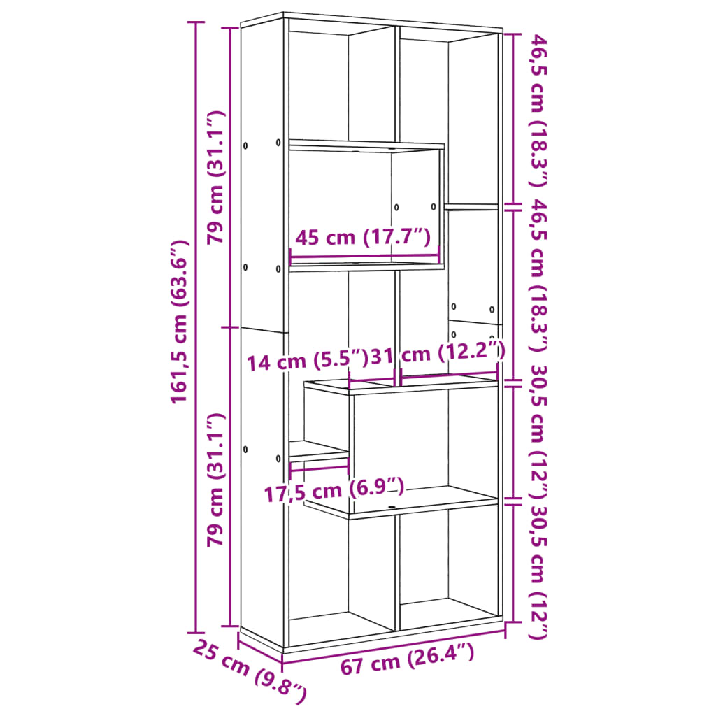 Room Divider Bookcase 67X25X161.5 Cm Engineered Wood