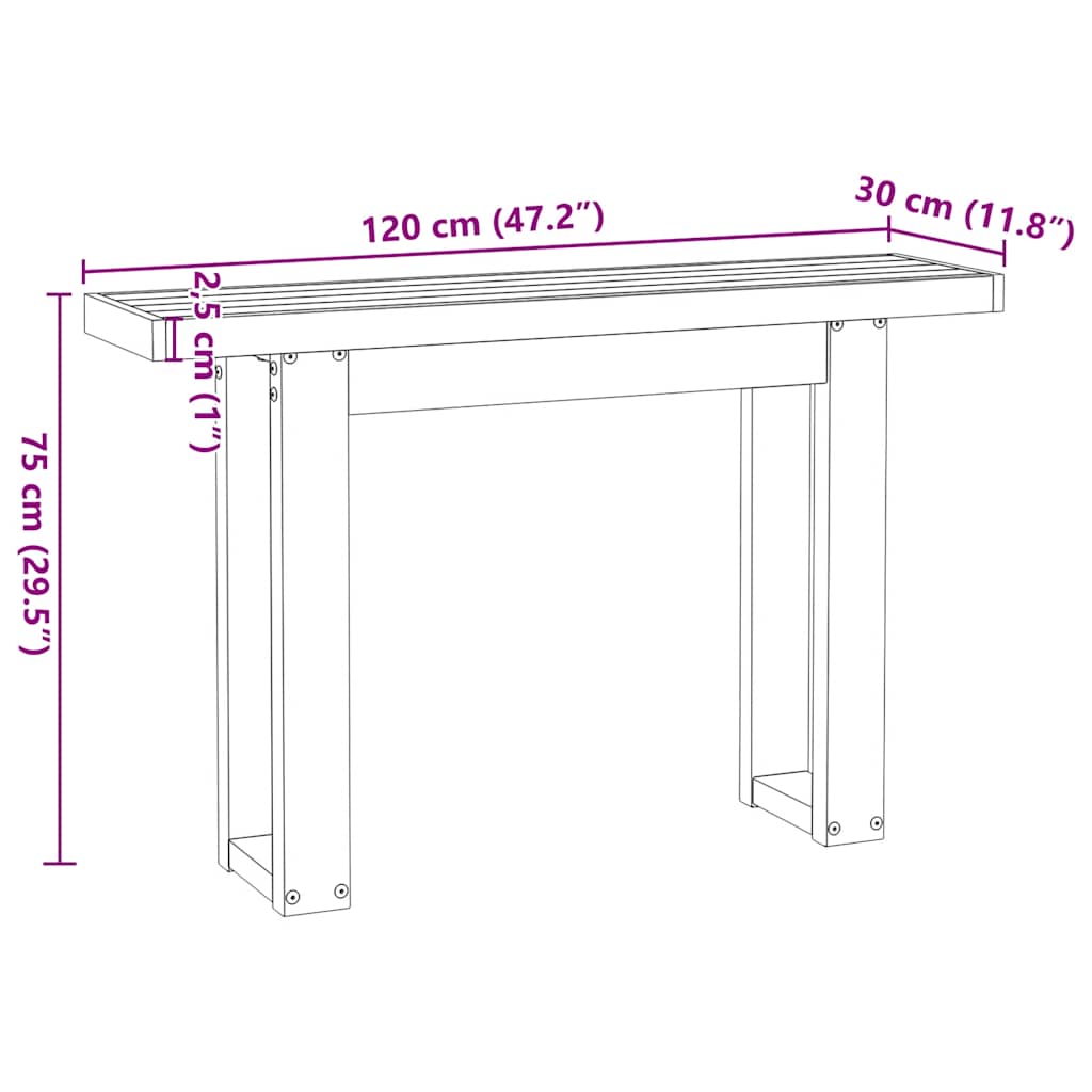 Console Table Noain U-Shaped Legs 120X30X75 Cm Solid Wood Pine
