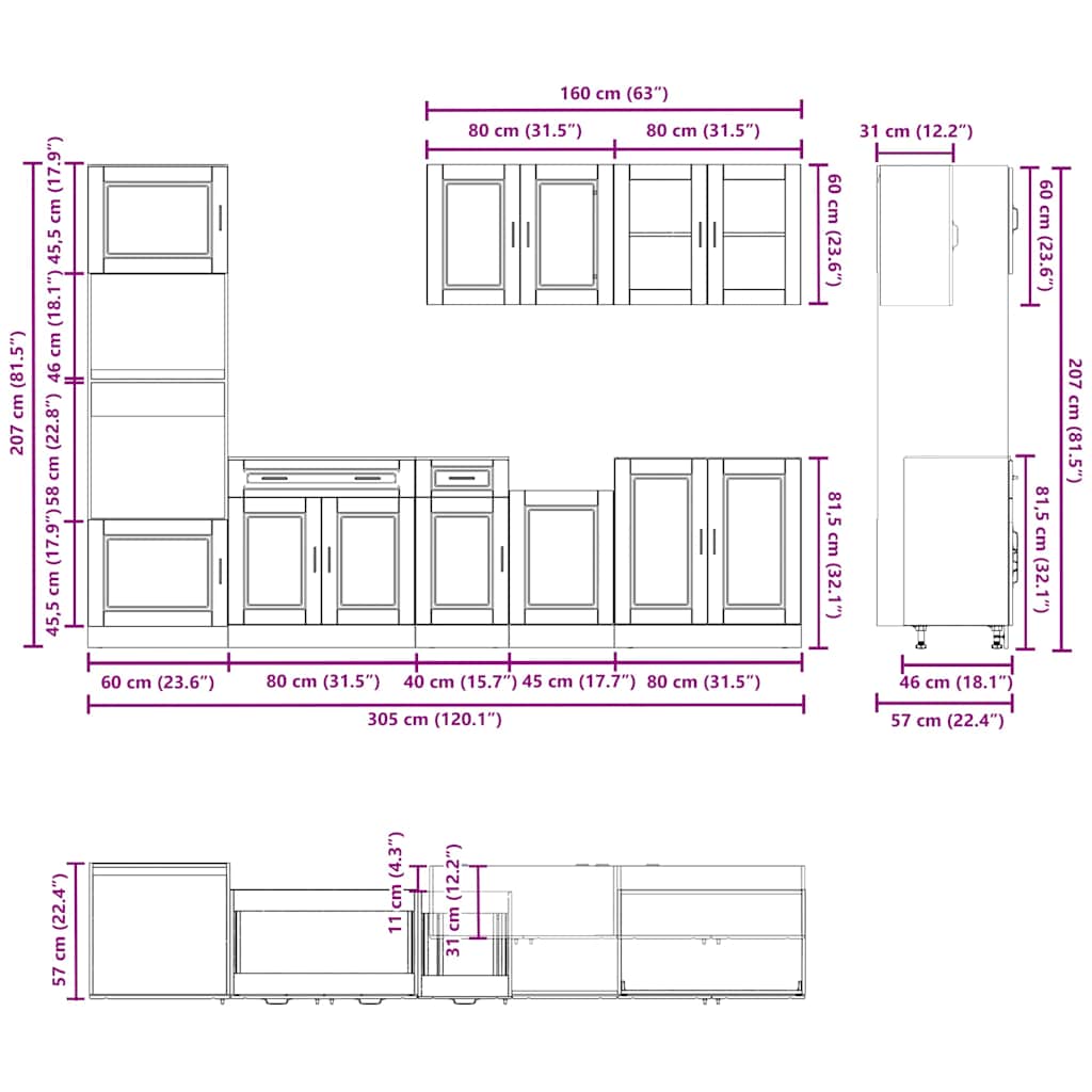7 Piece Kitchen Cabinet Set Porto Engineered Wood