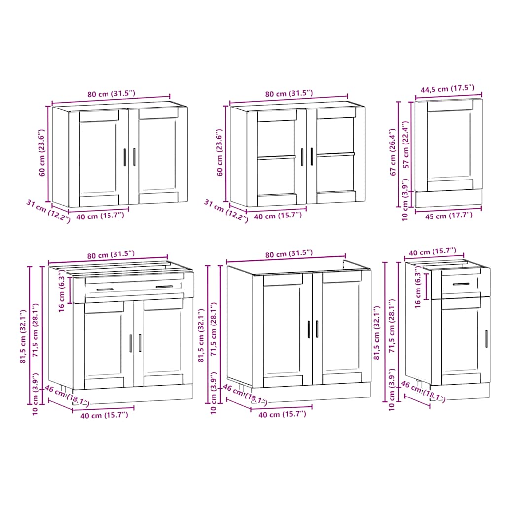 7 Piece Kitchen Cabinet Set Porto Engineered Wood