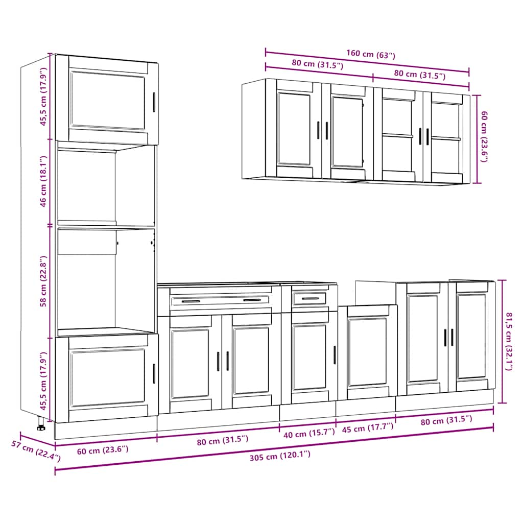 7 Piece Kitchen Cabinet Set Porto Engineered Wood