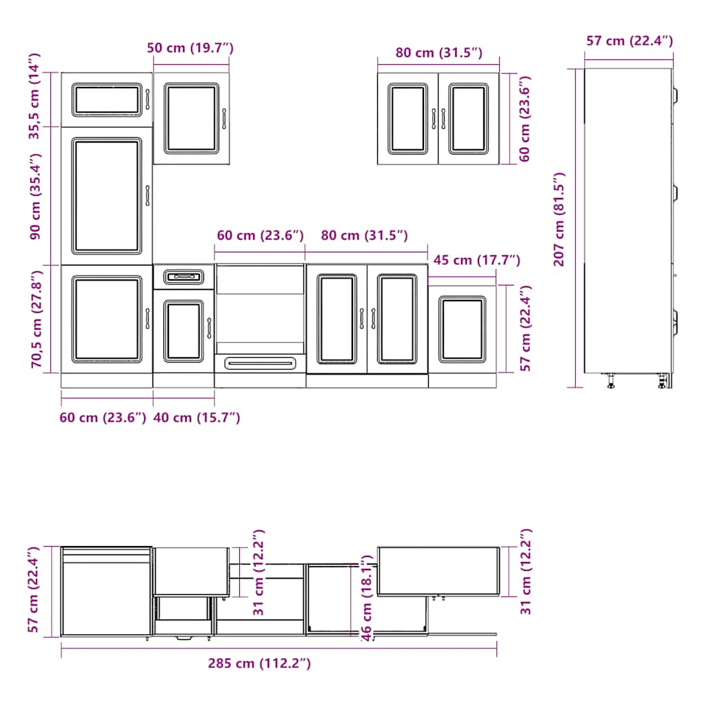 7 Piece Kitchen Cabinet Set Kalmar Engineered Wood