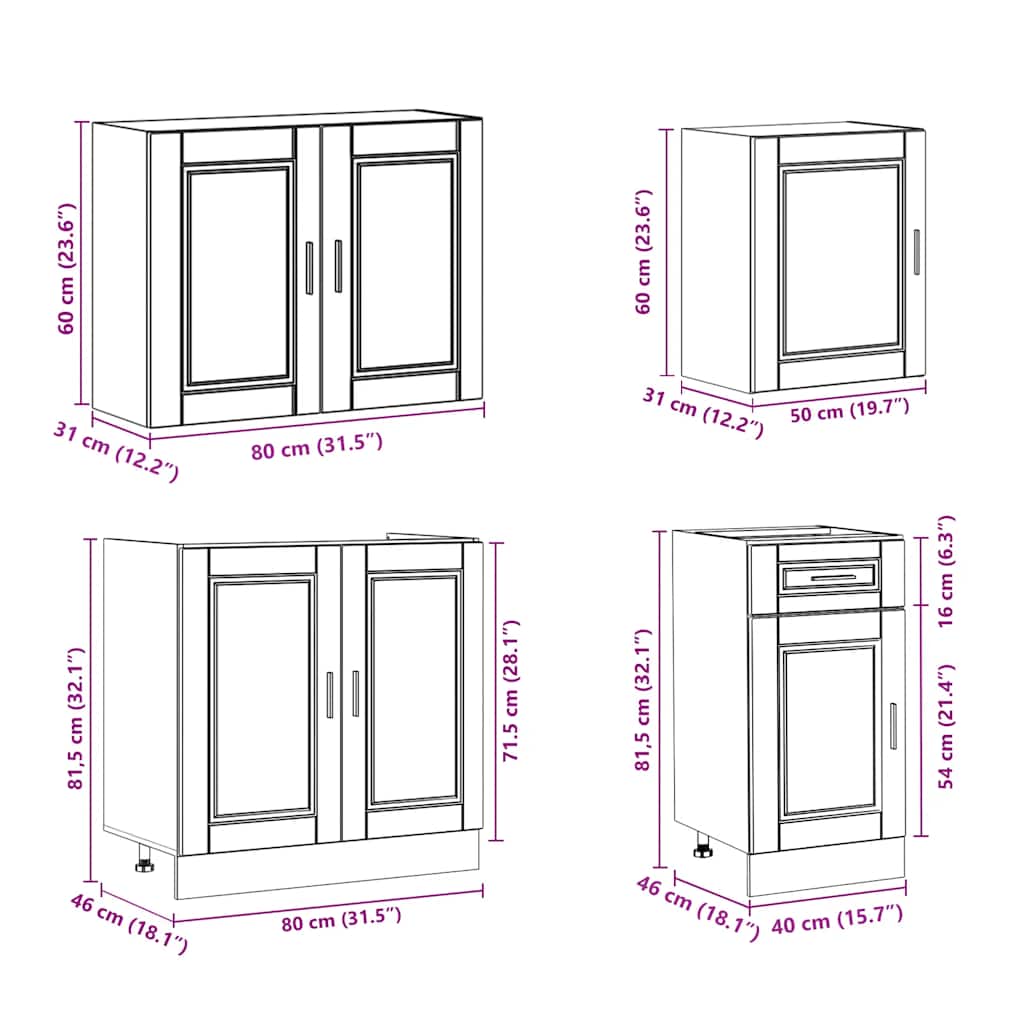 7 Piece Kitchen Cabinet Set Porto Engineered Wood