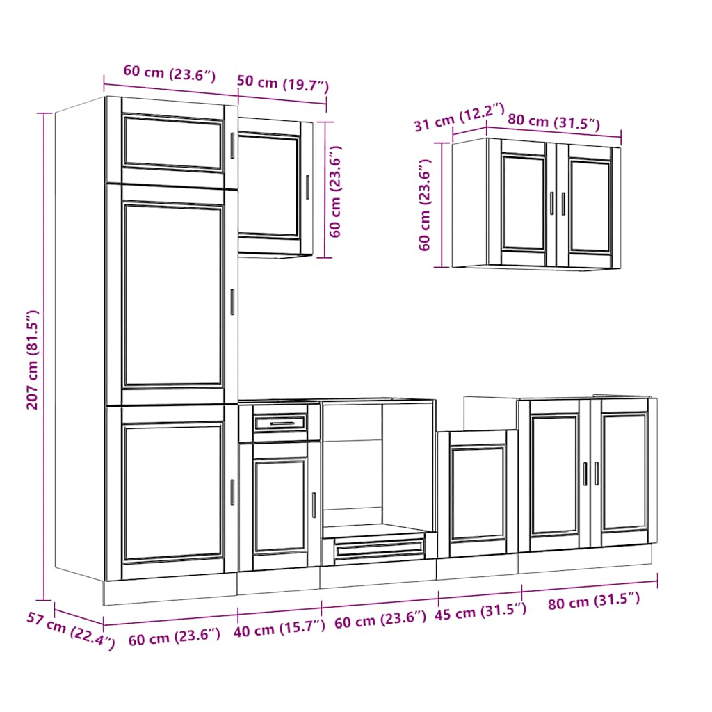 7 Piece Kitchen Cabinet Set Porto Engineered Wood