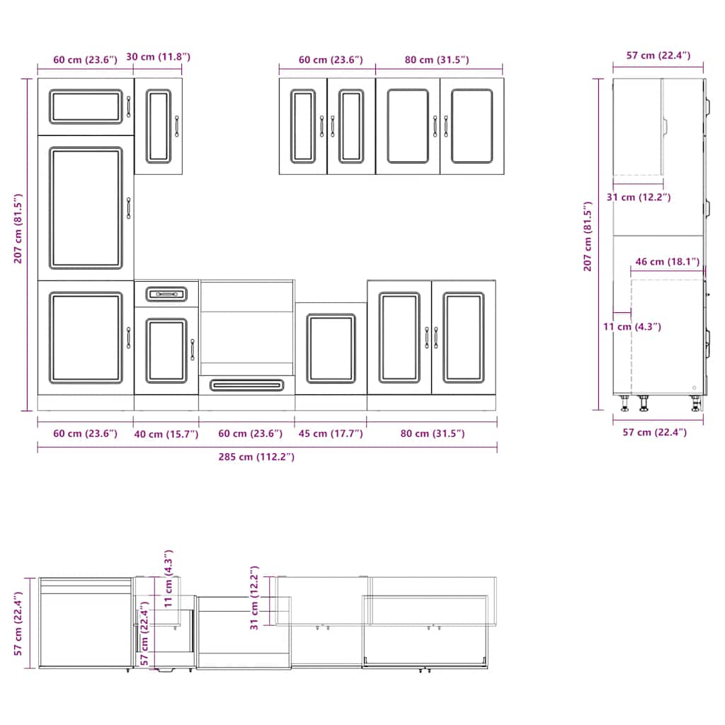 8 Piece Kitchen Cabinet Set Kalmar Engineered Wood