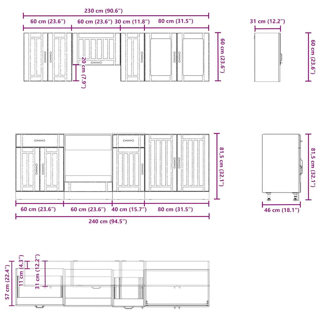 8 Piece Kitchen Cabinet Set Kalmar Engineered Wood