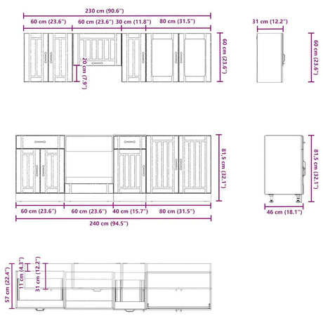 8 Piece Kitchen Cabinet Set Kalmar Engineered Wood