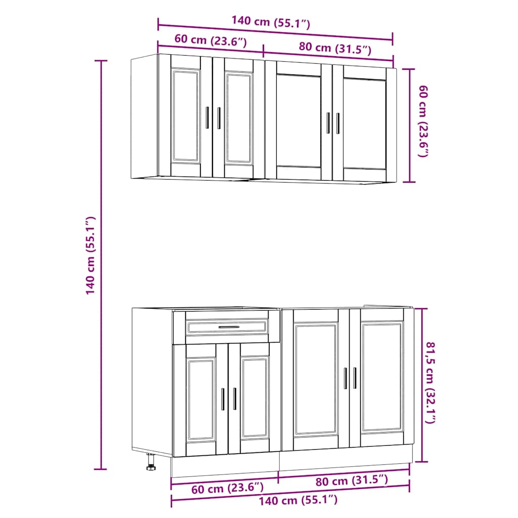4 Piece Kitchen Cabinet Set Porto Engineered Wood
