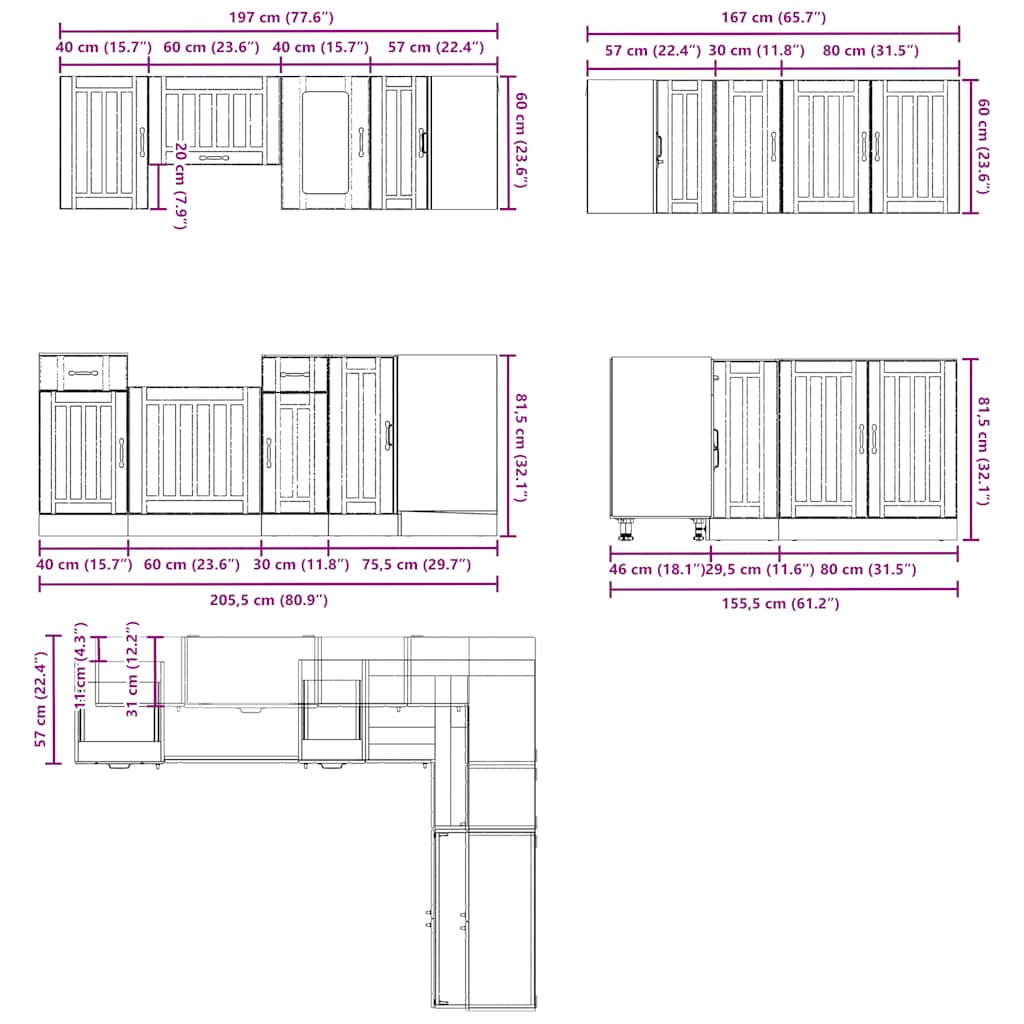 11 Piece Kitchen Cabinet Set Engineered Wood