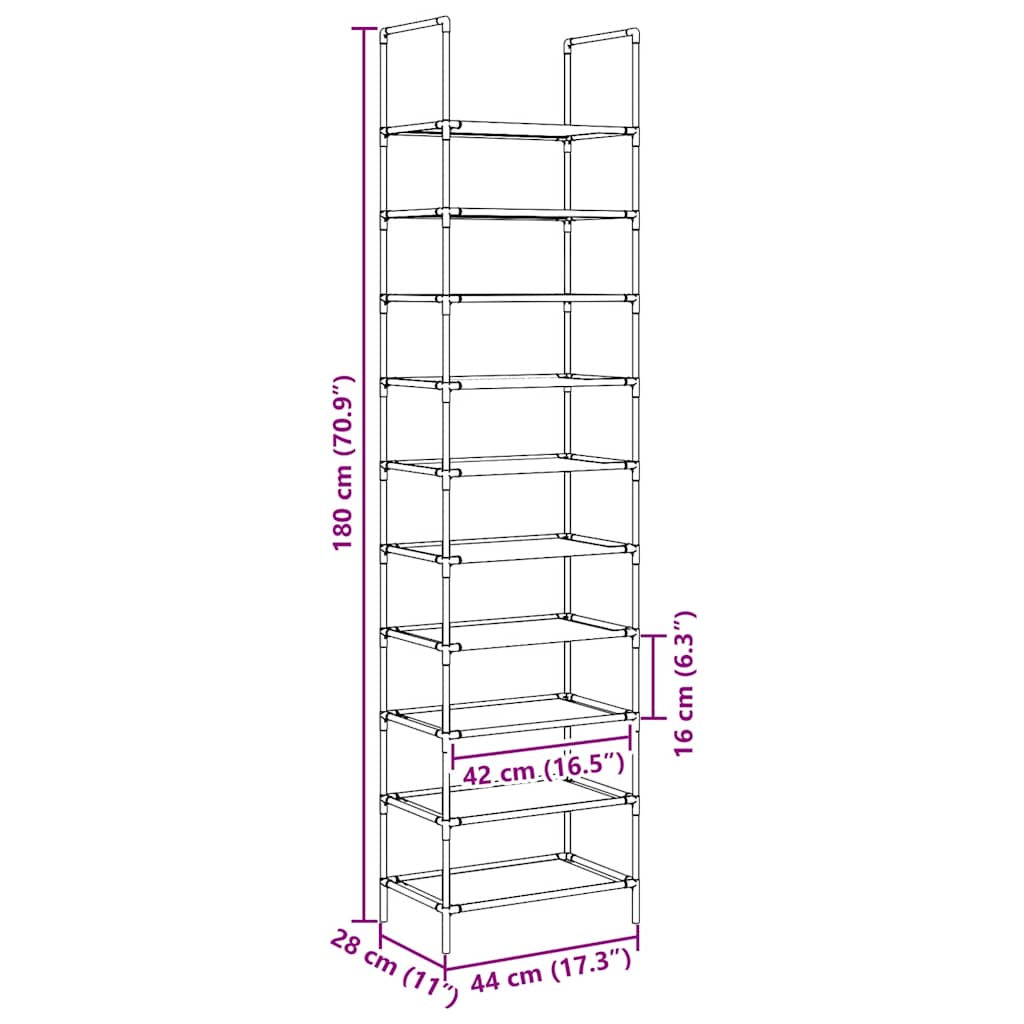 Shoe Rack 10-Tier Black Non-Woven Fabric
