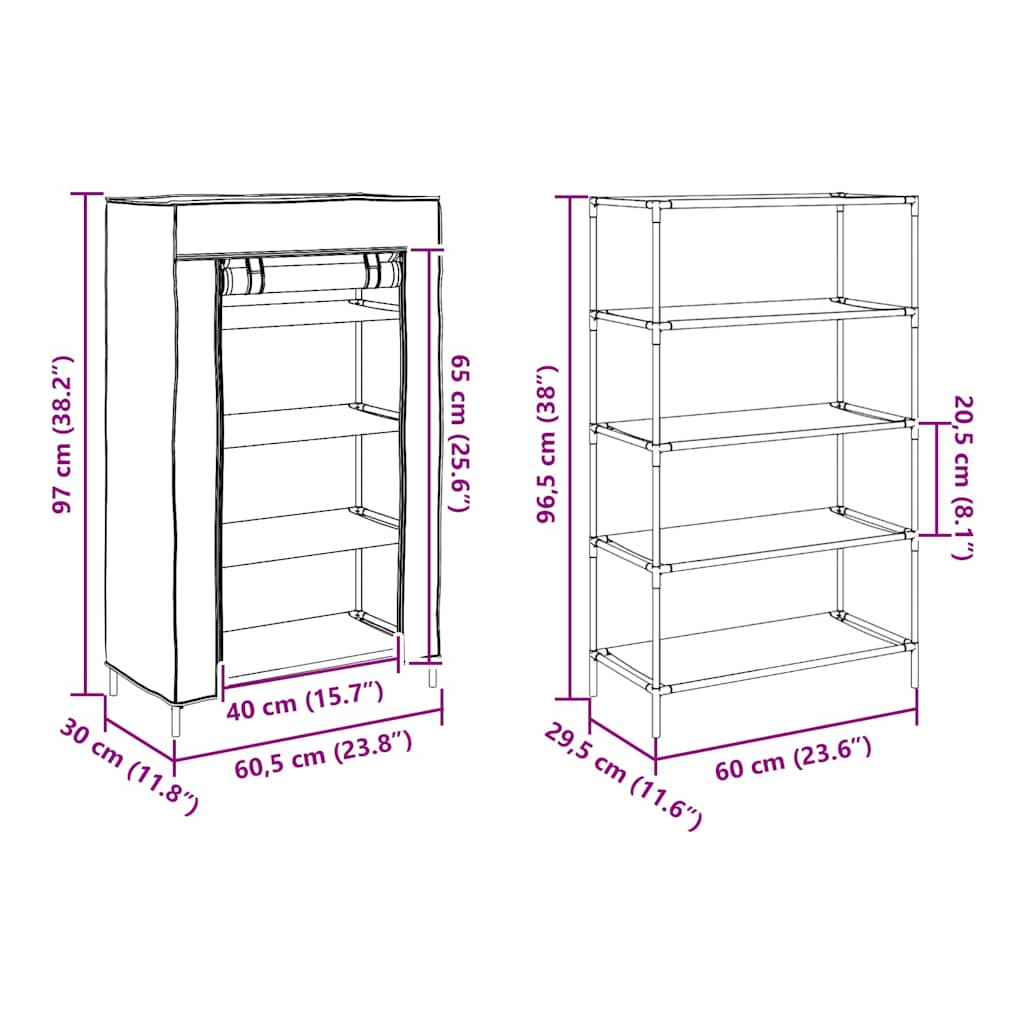 Shoe Cabinet Grey 60.5X30X97 Cm Non-Woven Fabric